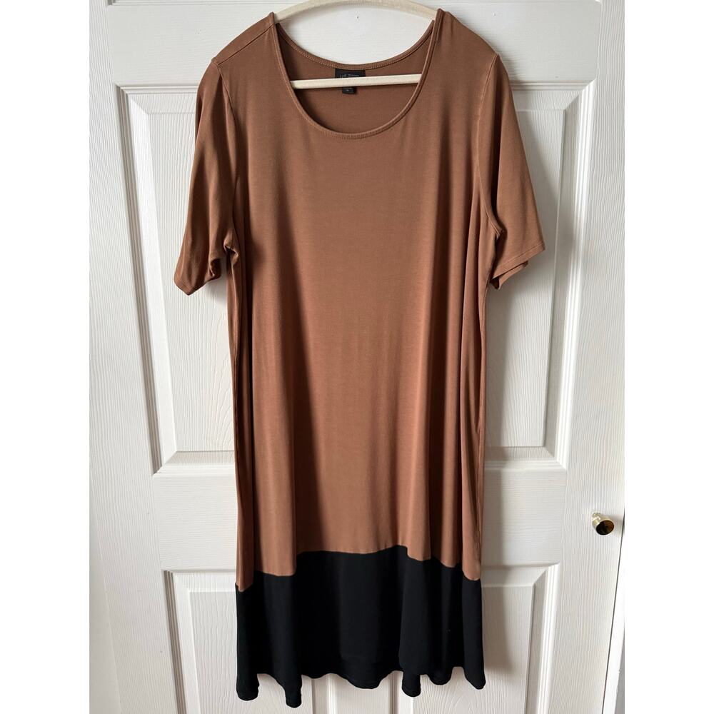 J.Jill Wearever Brown Black Colorblock Midi‎ Dress Scoop Neck Size XL Lagenlook